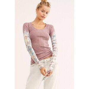 Free People Big Sur Tie Dye Long Sleeve Top, Misty Mountain, Size M